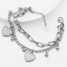 1 件女士金属合金心形和铃铛多层链条手链 - 銀色 - 查看 6