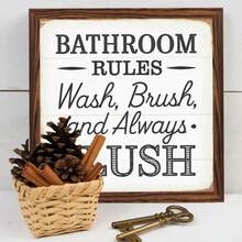 1pc/2pcs Set, Bathroom Decor: Clean And Wipe, Always Keep The Wooden Frame Intact, For Bathroom Decor, Bathroom Gift, Hot Tub Wall Decor, Home Decor, 8x8 Inches - Multicolor-sawtooth Hook - View 5