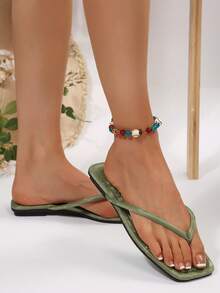 法式人字拖女鞋，甜美仙气，百搭沙滩度假鞋，防滑软底，适合约会、聚会、派对、休闲穿着，春夏百搭单品。 - 綠色 - 查看 4