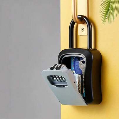 Your Own Secret Space - 1 Portable Key Box With 4-Digit Combination Lock, Wall Mount Bracket And Hook, Made Of Durable Plastic Material To Safely Store House Keys, Convenient For Real Estate Agents To Access Spare Keys.