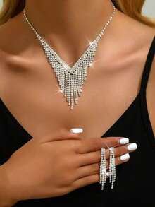 1 Set Unique Design Claw Chain Rhinestone Tassel Jewelry Set, Bridal Accessories, Middle Eastern Popular Style - White - View 6