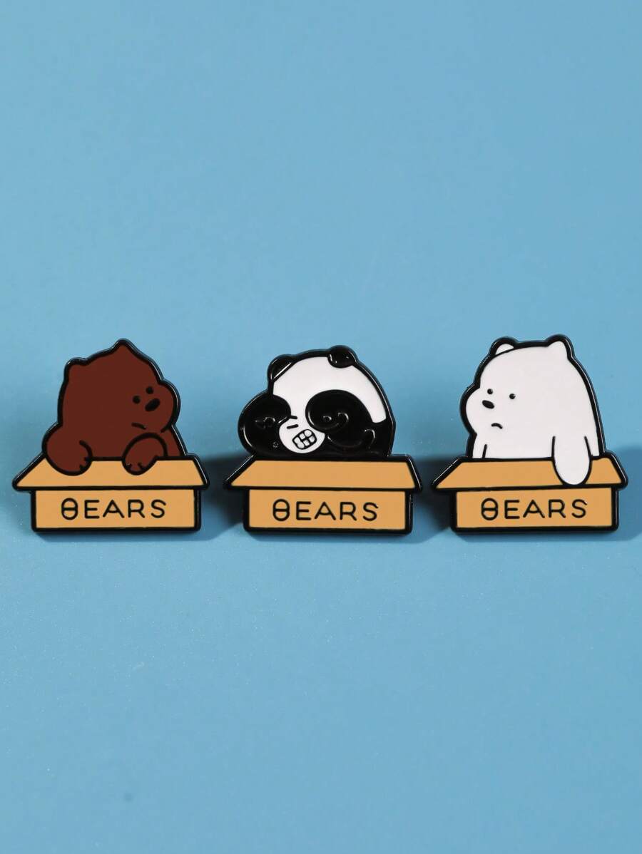 3 pièces Broches pins de bande dessinée d'ours, panda adorable, ours polaire, ours brun, accessoires décoratifs en métal d'alliage pour sacs, vêtements, robe, accessoires pour vêtements, sacs, charmes, école, bureau, chemises, vestes, bijoux, Noël, Halloween