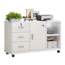 Archivador de 3 cajones, archivador lateral extraíble, soporte para impresora con estantes de almacenamiento abiertos para oficina en casa - Blanco - Ver 1
