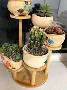 1 peça Suporte de Vaso de Flor para Mesa, Prateleira de Armazenamento de Madeira Sólida Triangular Criativa para Plantas Suculentas, Suporte de Exibição