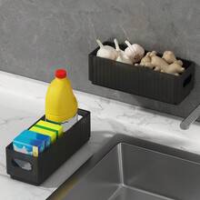 1/2/4 piezas Estante de almacenamiento plegable para gabinete, caja de almacenamiento de plástico sin perforación montada en la pared, estante de almacenamiento multifuncional para botellas de especias, película de envoltura, esponja del fregadero, organizador de almacenamiento de cocina - Multicolor - Ver 6