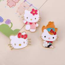 Sanrio 1pc/7pcs Sanrio Anime Hello Kitty Brooches, Cartoon White Cat Enamel Pins, Stylish Animal Metal Badges, Accessories For Bags And Clothing. Backpack For School