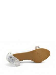 Women's Adjustable Buckle Design Comfortable Transparent Chunky Heel Crystal Shoes - White - View 4