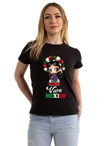 Playera 15 de Septiembre Dama  Letras  Casual - Negro - Ver 1