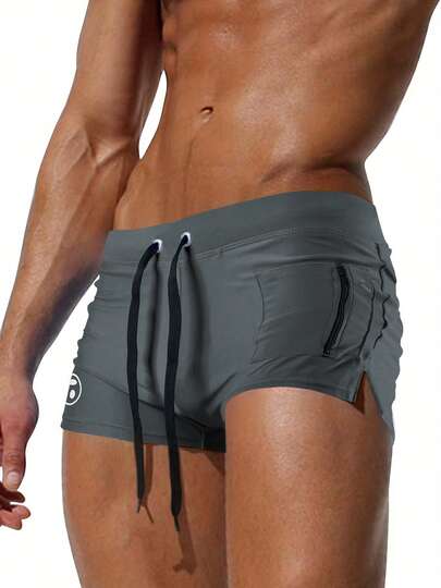 Herren Große Größen sexy Badeshorts mit Vordertasche & Reißverschluss, Badebekleidung, Strandshorts