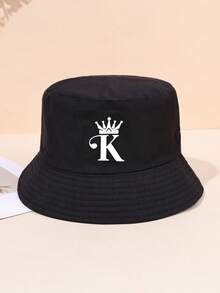 2pcs/1pc K Letter Printing Reversible Bucket Hat Casual Holiday Beach Sun Hat For Travel Valentine's Day Valentines - Multicolor - View 7