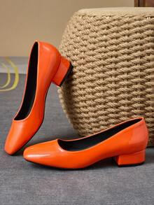 Women's Fashion Square Toe 3cm Heeled Pumps, Suitable For Work, Commute, Party, Dinner, Pink Color, Fashionable And Versatile High-End Casual Flats - Orange - View 4