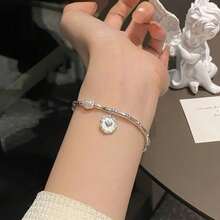 Simple Love Faux Pearl Round Bead Letter Sterling Silver Bracelet Ins Style Female Niche Design Jewelry Valentines