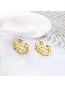 1pair Stainless Steel 18k Gold Plated Simple & Stylish Hollow Out Hoop Earrings Suitable For Office, Party And Date - Yellow Gold - View 11