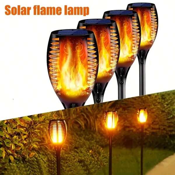 2 piezas/4 piezas Luces solares de 46 LED talla grande altas y talla grande grandes con llama parpadeante. Luces solares impermeables para exterior, iluminación de camino, decoración de jardín, patio, césped, Navidad de 27"