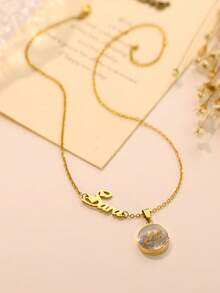 Customized Name Necklace, European And American Style Resin Embossed Jewelry, Lucky Forget-Me-Not Pendant Necklace, Elegant Women Jewelry Gift For Mother's Day, Birthday Gift For Girlfriend, Christmas Gift Necklace - Gold - View 6