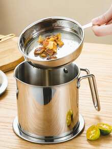 1pc Stainless Steel Oil Filter Pot With Strainer Net, Kitchen Oil Container,School Supplies - Silver - View 4