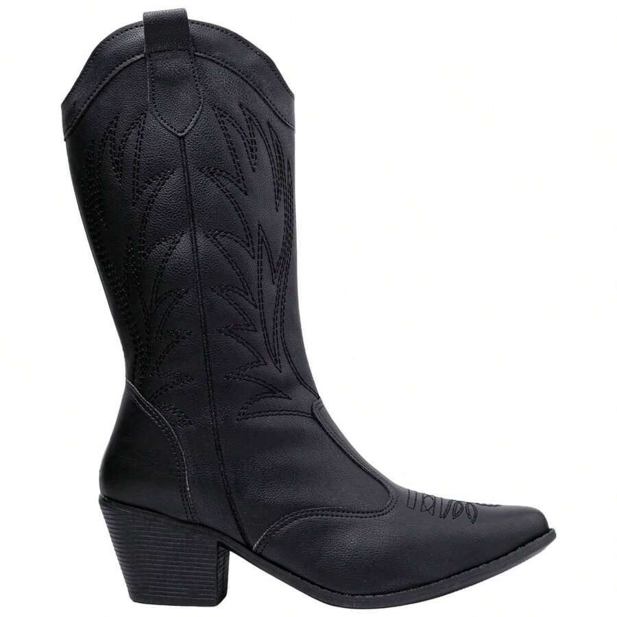 D'Girls Women's Western Country Rodeo Cowboy Boots, High Shaft Comfortable, Via Angel 9002 Vintage Embroidered - 黑色 - 查看 1