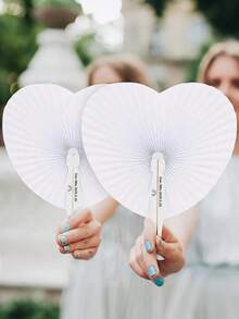 1/5/10pcs Customized Heart-Shaped Wedding Fans, Wedding Favor For Guests, With Organza Bag, Bridal Party Favor, Can Also Be Used As Mother's Day, Teacher's Day, Graduation Ceremony, Commemorative Gift For Her, Small Corporate Party Favor, Durable, Colorful, Cute, Adorable, Funny, Kawaii, For Teacher, For Boys And Girls, For Teenagers, Junior High School Students, Middle School Students, High School Senior High School Students, College Students, University Students, Freshman, Sophomore, Underclassmen - Multicolor - View 2