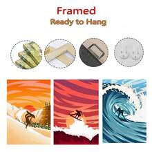 1pc Frameless Modern Minimalist Nordic Summer Wave Surfing Poster Retro Painting Colorful Sports Wall Art Suitable For Living Room, Bedroom, Dormitory, Study, Bar, Club, Coffee Shop Wall Decoration Home Decoration ,Wall Art With Frame
