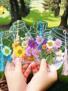 20 piezas/40 piezas Marcapáginas transparente de PVC que puede contener flores y mariposas secas reales, con números de página decorados a mano, adecuado para lectores, entusiastas de las flores secas, bookworms, regalos DIY, regalos de Año Nuevo (no incluye flores)