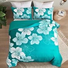 King Size Comforter Set Black/Gold Floral Bedding Comforter Sets Soft Microfiber Bed Comforter Set For All Season 3 Piece Botanical Flowers Comforter, Pillowcases Bedroom Decro Room Decor Valentine Decor - Gradient Teal - 查看 15