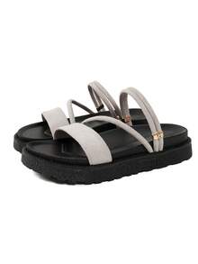 Papuci anti-alunecare cu talpă groasă noi, pantofi de plajă cu fund moale în aer liber la modă, șlapi pentru femei cu decor metalic