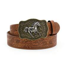 Western-Style Cowboy Bull Head Design 3.7cm Wide Smooth Buckle Braided Edg Casual Belt Summer, School Fall, Autumn, Halloween - Coffee Brown - View 22