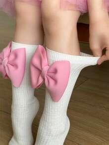 2025 Girls Princess Big Bow Mid-Calf Socks, Soft Polyester, Suitable For Summer And Winter - Multicolor - View 7
