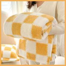 1 pieza Manta de franela a cuadros de colores, manta suave y gruesa adecuada para siesta de una sola persona, cubrir todo el Body en cama individual, cama doble, hombres, mujeres, gatos y mascotas, multiusos, manta de felpa cálida y suave a la piel, disponible en blanco, negro/blanco, amarillo/blanco, azul/blanco a cuadros
