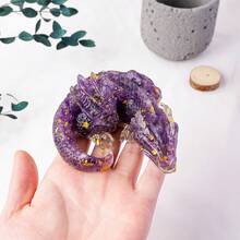 1pc Natural Crystal Gravel Stone Resin Dragon Asleep Dragon Shaped, Crushed Stone - Home Decor, Holiday Gift - Resin Dragon - View 5