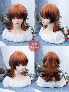 alicegarden 18-Inch Long Synthetic Wig Featuring A Natural Curly Hair Look A A Stunning Multicolor. Designed With Bangs , This False Hairpiece Is Perfect For Ms Daily Party Cosplay Use, Offering A Natural And Natural Durable Wig Gift For Ladies. (No Accessories) - Multicolor - View 9