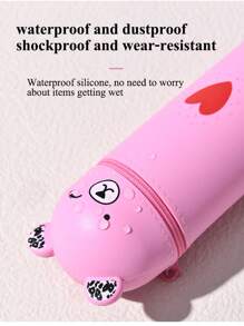 1pc Cute Bear Silicone Pencil Case, Portable Pen Box, Handy Student Stationery Organizer