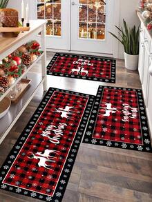 圣诞厨房垫，圣诞快乐麋鹿冬季雪花红色水牛格子防滑厚厨房地毯和地垫，用于地板舒适站立垫，适用于厨房、水槽、办公室、洗衣房、圣诞装饰家居装饰 2024 新年快乐 2025 礼物，圣诞节 - 彩色 - 查看 10