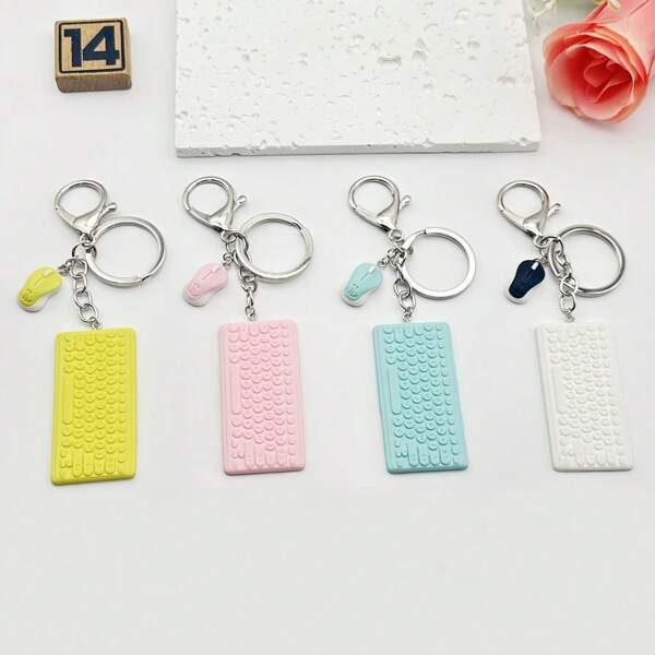 1pc Mini Macaroon Color Resin Keyboard And Mouse Keychain With Mouse And Keyboard Pendant Ornaments, Fashionable Metal Key Ring For Handbags Backpacks Bookbags Purse Accessories Charms, Ideal Gift For Men And Women