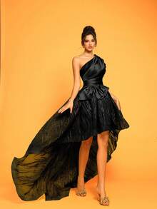 Novo vestido de coquetel elegante de alta qualidade com decoração de laço e decote assimétrico, vestido de festa, vestido para convidada de casamento, vestido formal, vestido de noite, vestido longo