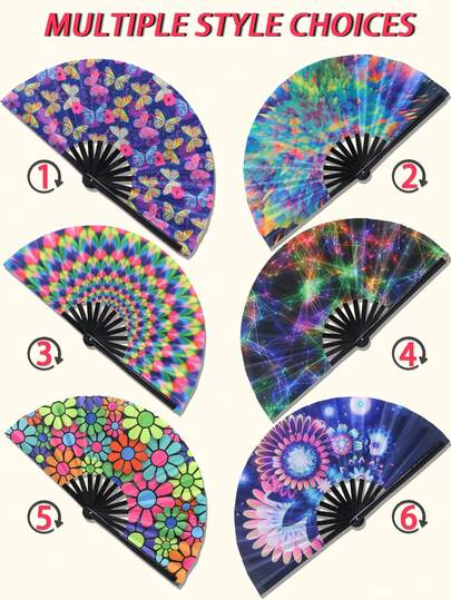 1pc Large UV Rave Hand Fan, Bamboo Frame, Suitable For Parties, Music Festivals, Performances And Gifts,Travel Essential,Camping
