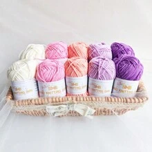 Set de 10 ovillos de hilo de 4 cabos, suave y amigable con la piel, para ganchillo manual DIY de bolsos, accesorios, mantas, chales, sombreros, flores, etc. (Longitud aproximada 1120m/1224.8yds, Peso aproximado 400g/14.1oz)