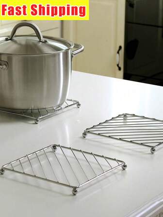 Square Trivet, Heat-Resistant Kitchen Table Mat, Coaster, Placemat Square Stainless Steel Cooling Steaming Racks Stainless Steel Insulation Racks For Hot Pots And Pans, VIP Deluxe Metal Pot Racks - Multipurpose Kitchen Countertop Heat Resistant Hot Pads