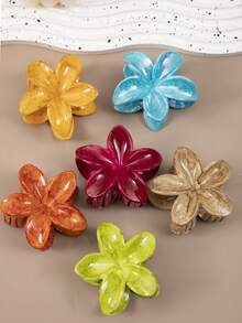 6个/套女士渐变花朵发夹，时尚、优雅、简约设计。这些可爱的纯色发夹尺寸为8厘米/3.15英寸，轻巧便携，采用塑料材质。它们非常适合日常佩戴，无论是休闲日、派对、通勤还是度假。非常适合打造丸子头或马尾辫造型，方便洗脸或化妆时取用。