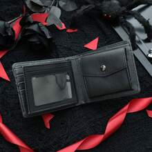 复古骷髅设计男士钱包 - 柔软仿皮卡包和钱包，休闲风格，带压花骷髅图案，是送给他的完美礼物，小钱包零钱包男士钱包 Waller 男士零钱包 周年纪念礼物 男士礼物 男士生日礼物 趣味礼物 小礼物 礼物创意 - 彩色 - 查看 6