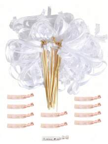 1set 10pcs Ribbon Wand Plus 11pcs Wedding Party Wristband With Triple Ribbon And Silver Bell Party Wand Party Gift Streamer Ribbon Wand Magic Fairy Wand, Wristband, Party Decoration, Party Wristband For Wedding Decoration Summer Birthday Gifts Beach Back To School School Supplies Room Decor