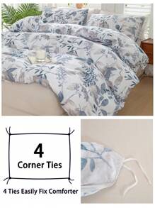 3 pièces/Set Ensemble de housse de couette à motif floral de feuilles (1 housse de couette et 2 taies d'oreiller). Ensemble de literie doux et agréable à la peau pour toutes les saisons.