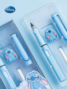 1 PIEZA Lápiz de borrar con tapa de Disney con imagen de Stitch, el dibujo animado lindo, que no necesita afilar, recambio de núcleo constante para escribir sin terminar, útiles escolares especiales como regalo para familia, amigos y compañeros de clase