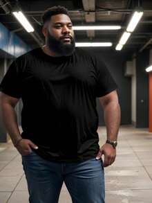Men Plus Size T-Shirts - Black - View 1