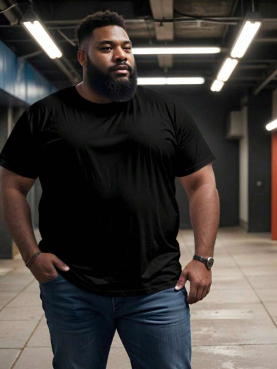 Men Plus Size T-Shirts - Black - View 1