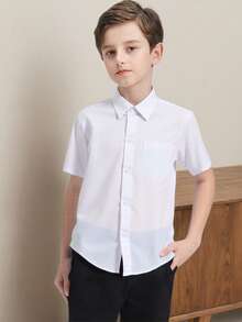 Boys White Short Sleeve Shirt Back To School Shirts Toddler With Pocket Size 6-14Y