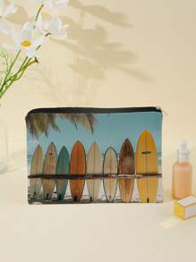 1 Stück Kosmetiktasche mit Reißverschluss und Strandmotiv, Kulturbeutel Organizer für Frauen, Geschenk für Freunde & Lehrer