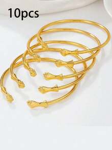 5/10pcs Luxury Retro Boho Adjustable Stackable Bracelets, Golden Cuff Bracelets For Women Men Daily Party Holiday Chunky Jewelry Gift - Multicolor - View 18