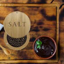 1P Salt Cellar, Bamboo Salt Box, Salt Container With Spoon, Salt Holder With Lid, Salt Shaker, Cumin And Pepper Bowl With Magnetic Swivel Lid - 1 - View 5