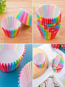 100 unidades de moldes para cupcakes arcoíris, tamaño estándar para hornear cupcakes - Multicolor - Ver 5